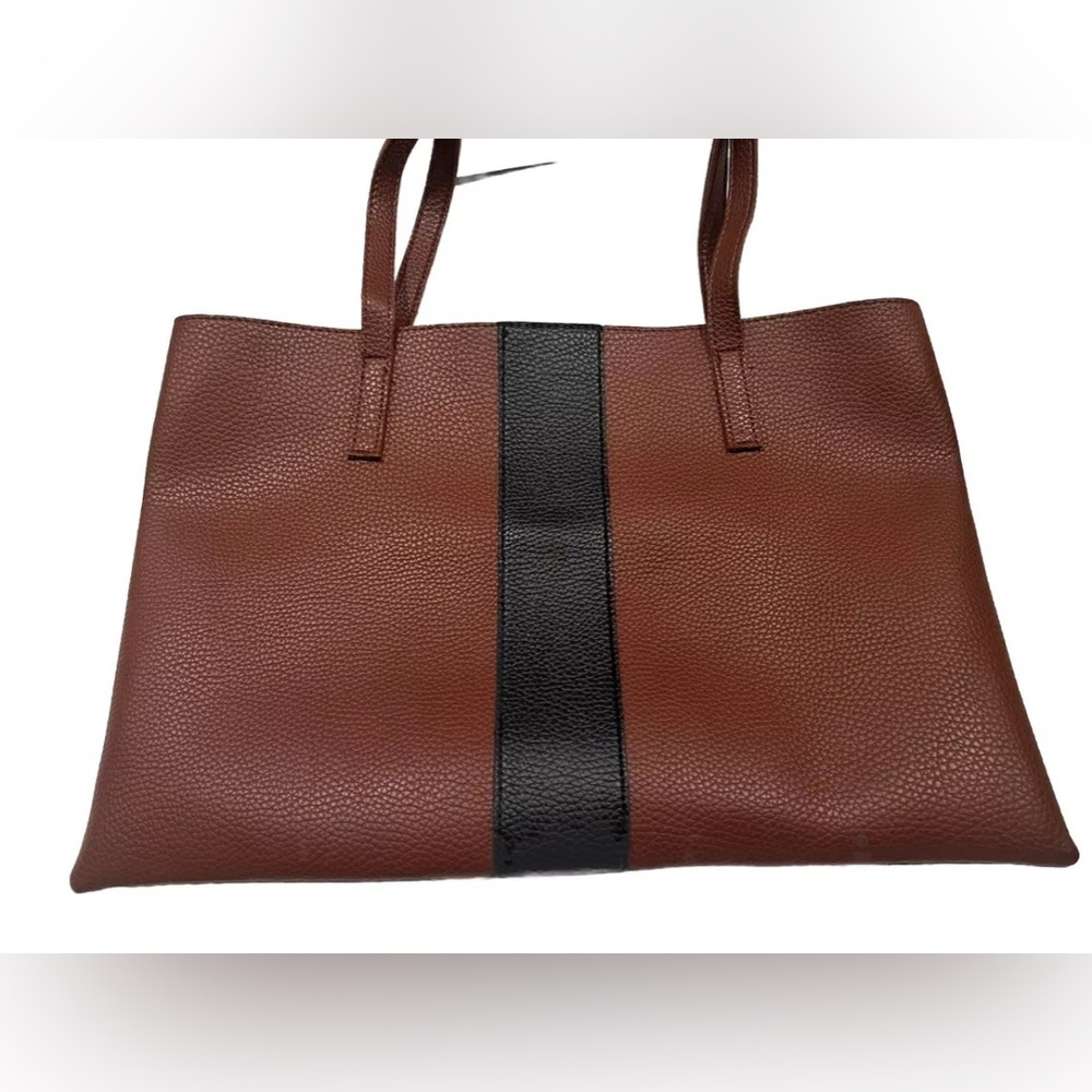 NEW Vince Camuto Pebble Leather Casual Tote Bag/Purse Brown With Black Stripe